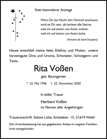 Anzeige von Rita Voßen von  Anzeigen Echo 