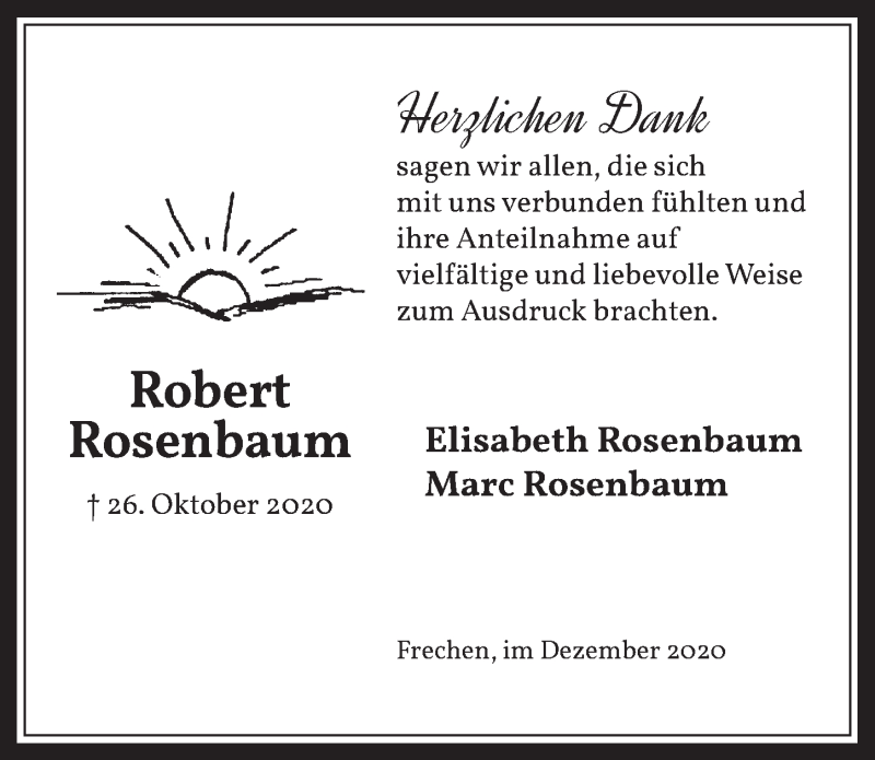  Traueranzeige für Robert Rosenbaum vom 11.12.2020 aus  Wochenende 