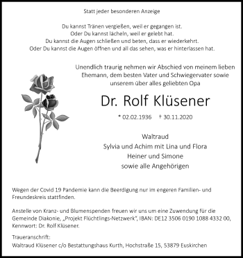 Anzeige von Rolf Klüsener von Kölner Stadt-Anzeiger / Kölnische Rundschau / Express