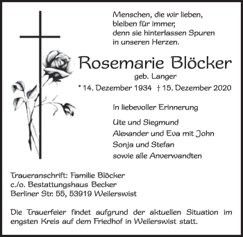 Anzeige von Rosemarie Blöcker von  Blickpunkt Euskirchen 