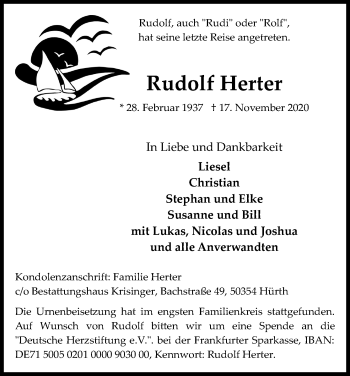 Anzeige von Rudolf Herter von Kölner Stadt-Anzeiger / Kölnische Rundschau / Express