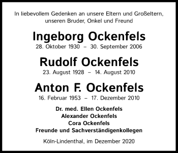 Anzeige von Rudolf Ockenfels von Kölner Stadt-Anzeiger / Kölnische Rundschau / Express