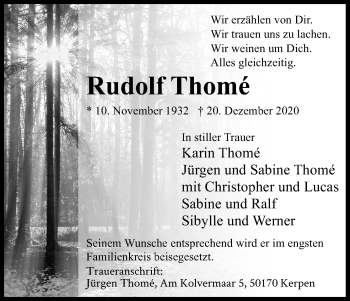 Anzeige von Rudolf Thomé von Kölner Stadt-Anzeiger / Kölnische Rundschau / Express