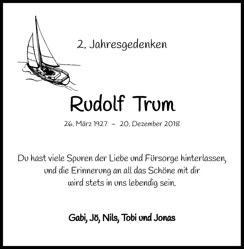  Traueranzeige für Rudolf Trum vom 19.12.2020 aus Kölner Stadt-Anzeiger / Kölnische Rundschau / Express