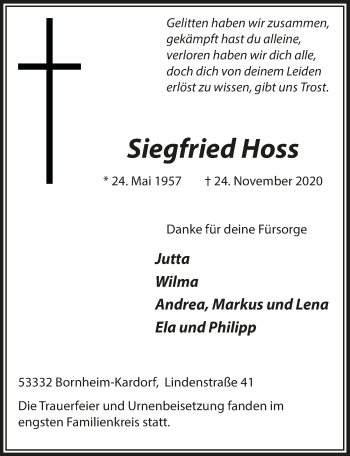 Anzeige von Siegfried Hoss von  Schaufenster/Blickpunkt 