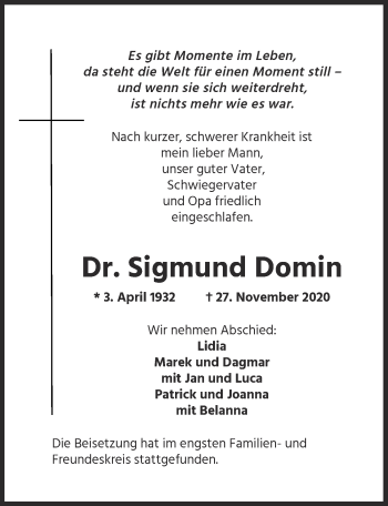 Anzeige von Sigmund Domin von  Kölner Wochenspiegel 