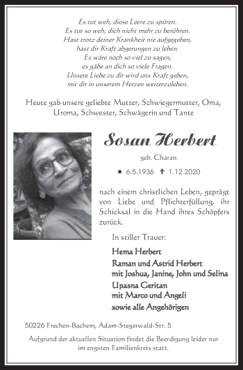 Anzeige von Sosan Herbert von  Wochenende 