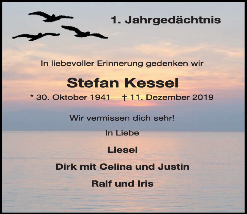  Traueranzeige für Stefan Kessel vom 05.12.2020 aus  Blickpunkt Euskirchen 