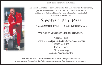Anzeige von Stephan  Pass von Kölner Stadt-Anzeiger / Kölnische Rundschau / Express