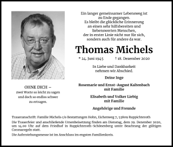 Anzeige von Thomas Michels von Kölner Stadt-Anzeiger / Kölnische Rundschau / Express