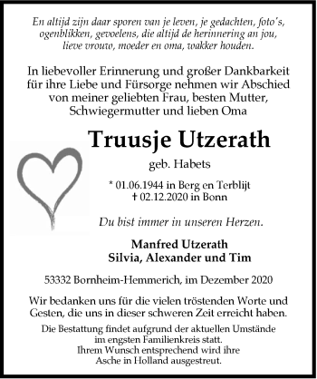Anzeige von Truusje Utzerath von  Schaufenster/Blickpunkt 