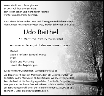 Anzeige von Udo Raithel von Kölner Stadt-Anzeiger / Kölnische Rundschau / Express
