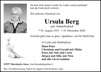 Anzeige von Ursula Berg von  Lokalanzeiger 