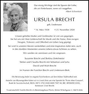 Anzeige von Ursula Brecht von Kölner Stadt-Anzeiger / Kölnische Rundschau / Express