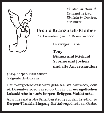 Anzeige von Ursula Kranzusch-Kloiber von  Werbepost 
