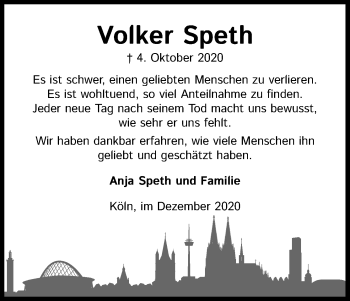 Anzeige von Volker Speth von Kölner Stadt-Anzeiger / Kölnische Rundschau / Express
