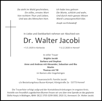 Anzeige von Walter Jacobi von Kölner Stadt-Anzeiger / Kölnische Rundschau / Express