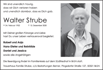 Anzeige von Walter Strube von  Schlossbote/Werbekurier 