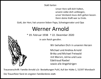 Anzeige von Werner Arnold von Kölner Stadt-Anzeiger / Kölnische Rundschau / Express