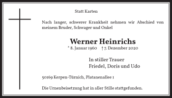 Anzeige von Werner Heinrichs von  Werbepost 