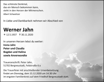 Anzeige von Werner Jahn von  Anzeigen Echo 