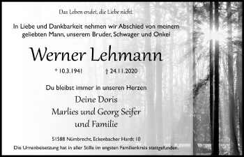 Anzeige von Werner  Lehmann von  Lokalanzeiger 