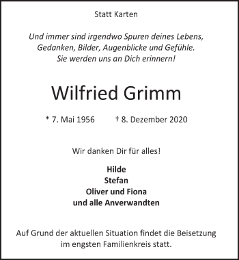 Anzeige von Wilfried Grimm von  Werbepost 