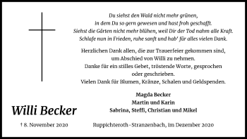 Anzeige von Willi Becker von Kölner Stadt-Anzeiger / Kölnische Rundschau / Express