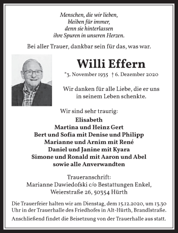 Anzeige von Willi Effern von  Wochenende 