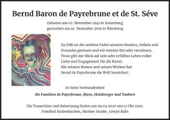 Anzeige von Bernd Baron de Payrebrune et de St. Seve von Kölner Stadt-Anzeiger / Kölnische Rundschau / Express