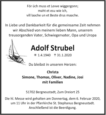 Anzeige von Adolf Strubel von  Anzeigen Echo 