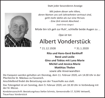 Anzeige von Albert Vonderstück von  Blickpunkt Euskirchen 