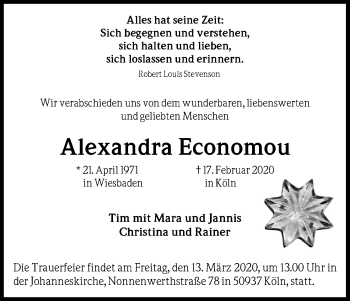 Anzeige von Alexandra Economou von Kölner Stadt-Anzeiger / Kölnische Rundschau / Express