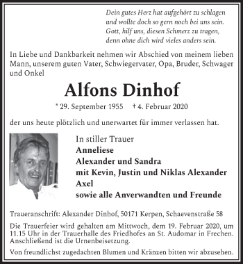 Anzeige von Alfons Dinhof von  Sonntags-Post 