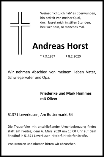 Anzeige von Andreas Horst von Kölner Stadt-Anzeiger / Kölnische Rundschau / Express