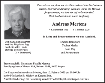 Anzeige von Andreas Mertens von  Sonntags-Post 