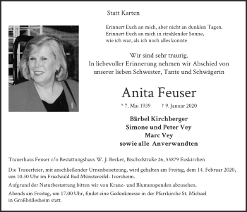 Anzeige von Anita Feuser von  Blickpunkt Euskirchen 