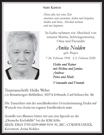 Anzeige von Anita Nolden von  Schlossbote/Werbekurier  Werbepost 