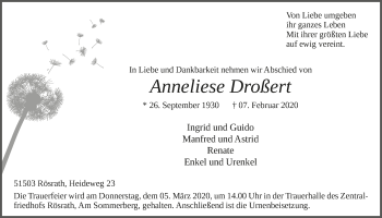 Anzeige von Anneliese Droßert von  Bergisches Handelsblatt 