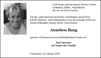 Anzeige von Anneliese Rang von  Blickpunkt Euskirchen 