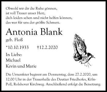 Anzeige von Antonia Blank von Kölner Stadt-Anzeiger / Kölnische Rundschau / Express