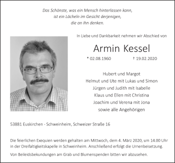 Anzeige von Armin Kessel von  Blickpunkt Euskirchen 