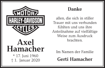Anzeige von Axel Hamacher von  Sonntags-Post 
