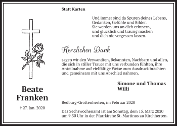 Anzeige von Beate Franken von  Sonntags-Post 