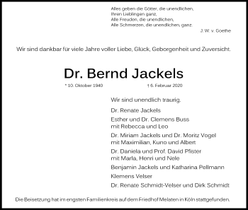 Anzeige von Bernd Jackels von Kölner Stadt-Anzeiger / Kölnische Rundschau / Express
