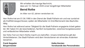 Anzeige von Bernd Rothe von  Sonntags-Post 