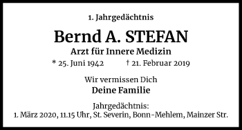 Anzeige von Bernd A. Stefan von Kölner Stadt-Anzeiger / Kölnische Rundschau / Express