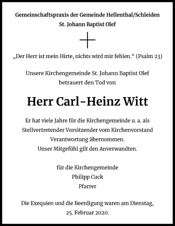 Anzeige von Carl-Heinz Witt von Kölner Stadt-Anzeiger / Kölnische Rundschau / Express