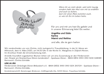 Anzeige von Christa Schridde von  Blickpunkt Euskirchen 