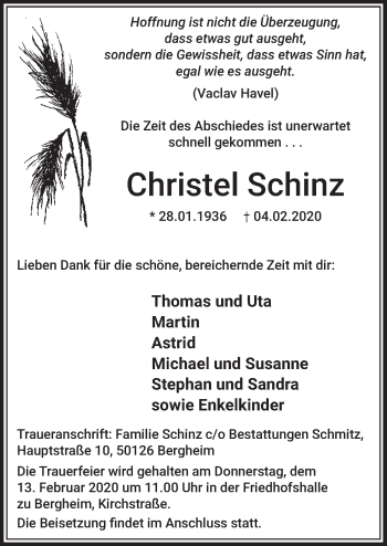 Anzeige von Christel Schinz von  Sonntags-Post 